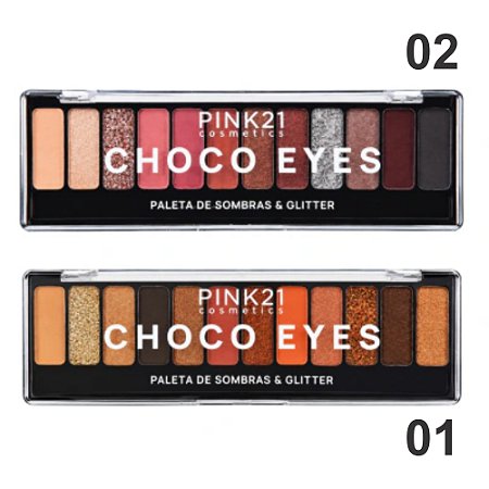 PALETA DE SOMBRAS E GLITTER 12 CORES CHOCO EYES CS6386 PINK21