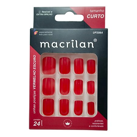UNHAS POSTIÇAS VERMELHO ESCURO TAMANHO CURTO UP208A MACRILAN