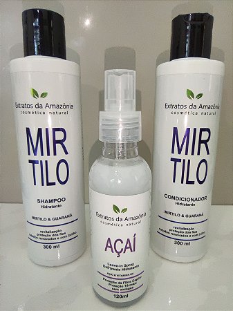 Combo Shampoo + Condicionador mirtilo e guaraná + Spray defrizante açaí e  vitamina b5 - Extratos da Amazônia Cosmética Natural