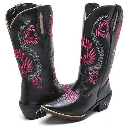 Bota Texana Country Feminina Látego Preto com Eco Preto - Tio Brasil -  Calçados Online