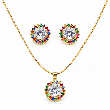 Conjunto de Brincos e Gargantilha Banhado a Ouro - CJ257