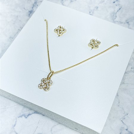 Conjunto de Brincos e Gargantilha Banhado a Ouro - CJ664