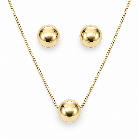 Conjunto de Brincos e Gargantilha Banhado a Ouro - CJ682