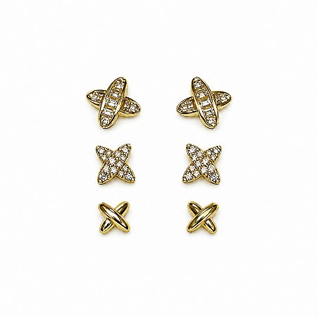 Trio Brincos Banhado a Ouro - 48776