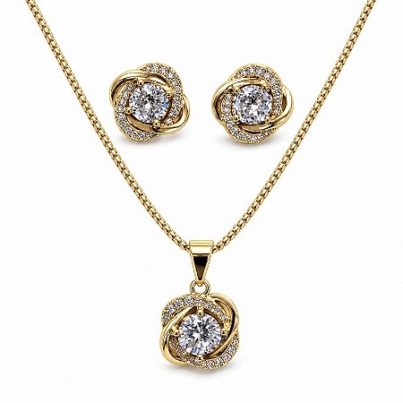 Conjunto de Brincos e Gargantilha Banhado a Ouro - 49238