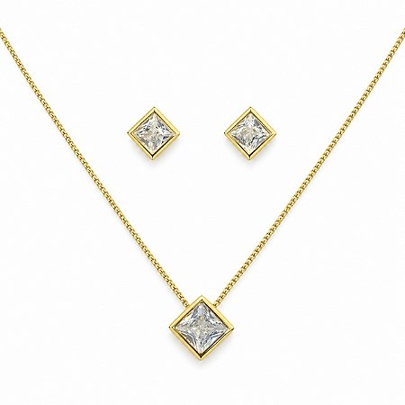 Conjunto de Brincos e Gargantilha Banhado a Ouro - 48690