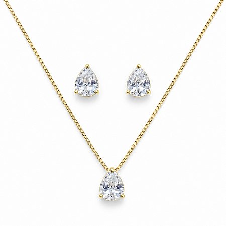 Conjunto de Brincos e Gargantilha Banhado a Ouro - 48691