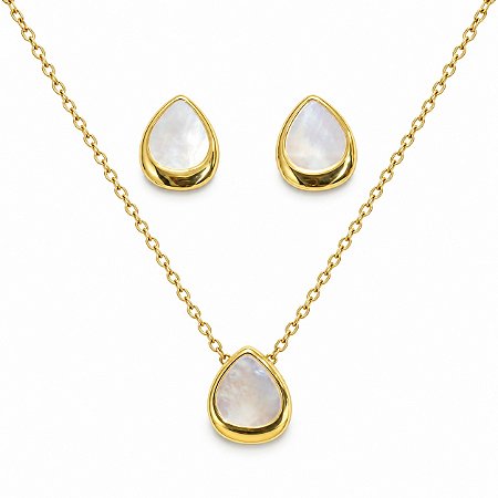 Conjunto de Brincos e Gargantilha Banhado a Ouro - 48958