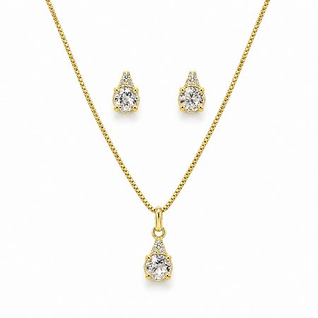 Conjunto de Brincos e Gargantilha Banhado a Ouro - 48184