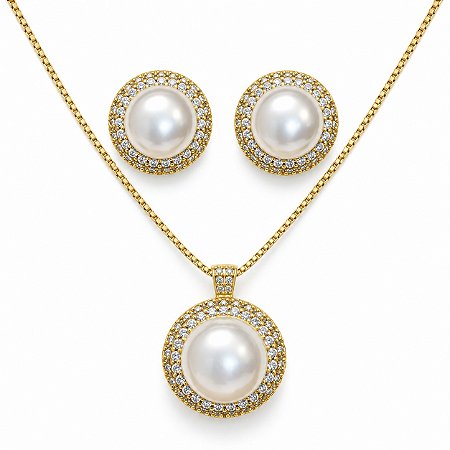 Conjunto de Brincos e Gargantilha Banhado a Ouro - 48640