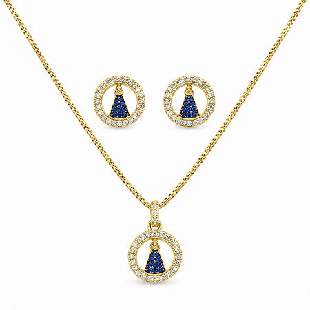 Conjunto de Brincos e Gargantilha Banhado a Ouro - 48966