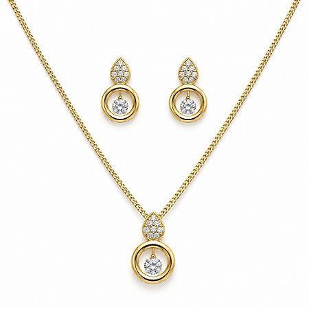 Conjunto de Brincos e Gargantilha Banhado a Ouro - 48190