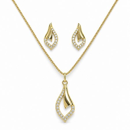 Conjunto de Brincos e Gargantilha Banhado a Ouro - 48191