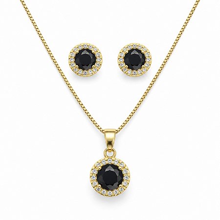 Conjunto de Brincos e Gargantilha Banhado a Ouro - 48693