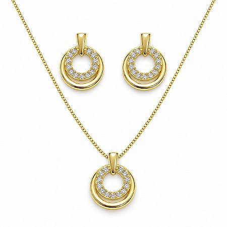 Conjunto de Brincos e Gargantilha Banhado a Ouro - 48183