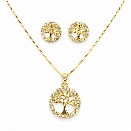 Conjunto de Brincos e Gargantilha Banhado a Ouro - 48992