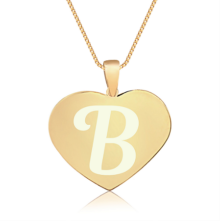 Gargantilha Coração Grande Personalizado com Nome ou Inicial - Banhado a Ouro 18k