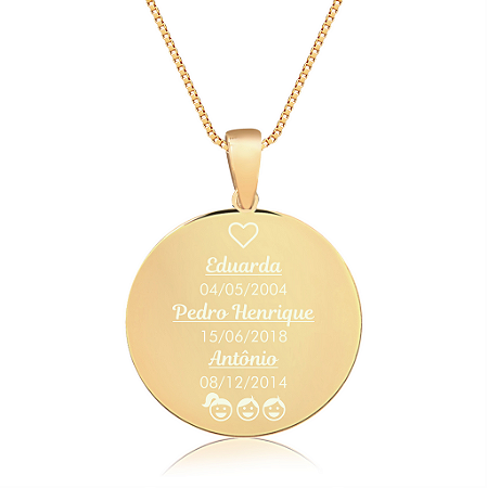 Gargantilha Mandala Personalizada 3 Filhos(as) - Banhado a Ouro 18k