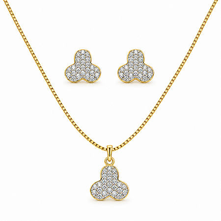 Conjunto de Brincos e Gargantilha Banhado a Ouro - CJ12