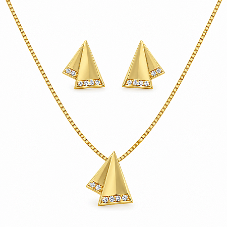 Conjunto de Brincos e Gargantilha Banhado a Ouro - CJ16