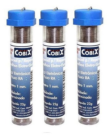 Kit 03 Tubos Solda Estanho 1mm 63x37 1.0mm C/ Fluxo - Cobix