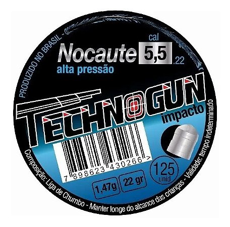 Chumbinho Technogun Nocaute 5,5 mm 125 Un Mais Pesado Impact