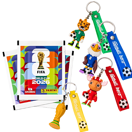 Kit com 5 Envelopes e Chaveiros Copa do Mundo 2026 Panini