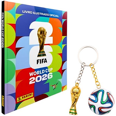 Kit Álbum Capa Dura e 2 Chaveiros Copa do Mundo 2026 Panini