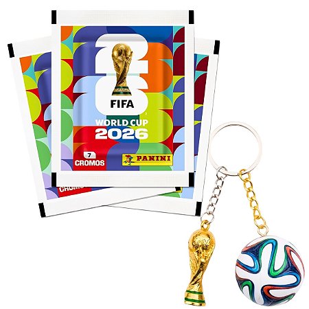 Kit com 5 Envelopes e 2 Chaveiros Copa do Mundo 2026 Panini