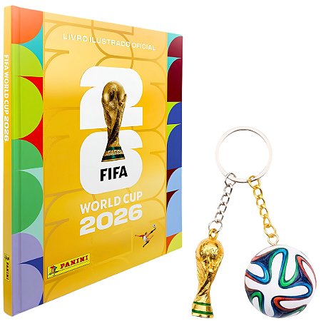 Kit Álbum Capa Dura Ouro e 2 Chaveiros Copa do Mundo Panini