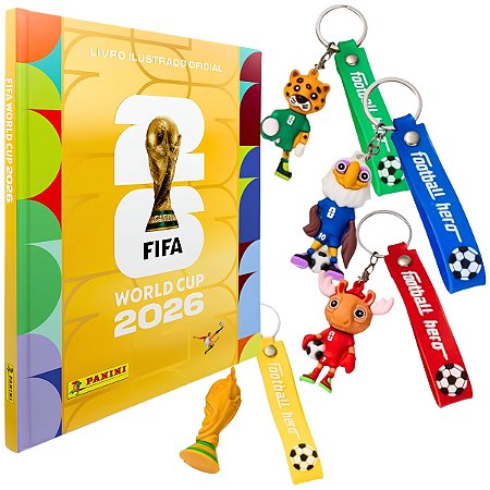 Kit Álbum Capa Dura Ouro e Chaveiros Copa do Mundo Panini
