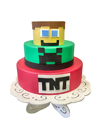Bolo Fake - Minecraft- (Aluguel) - Geor Ateliê de Festas - Aluguel de  Decoração para Festa Infantil