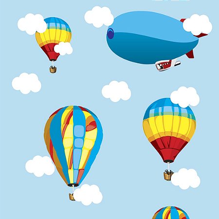 Papel de Parede Adesivo Infantil Balão e Avião Dirigível