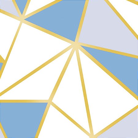 Papel de Parede Adesivo Geométrico  Zara Azul e Dourado
