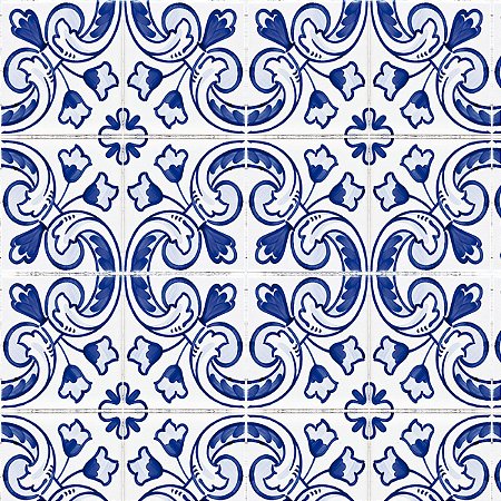 Papel de Parede Adesivo Azulejo Azul e Branco