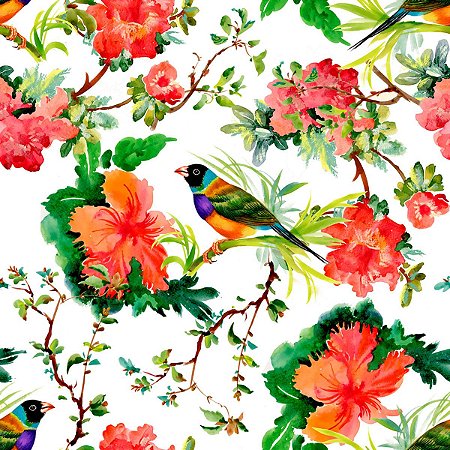 Papel de Parede Adesivo Floral e Pássaro