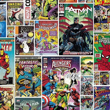 Papel de Parede Adesivo Quadrinhos Super-heróis Marvel Dc Colorido