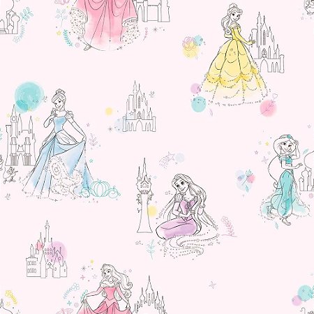 Papel de Parede Princesas com Fundo Rosa, Disney York III