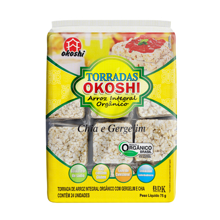 TORRADAS DE ARROZ INTEGRAL ORGANICO CHIA E GERGELIN 75g OKOS