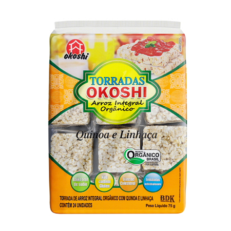 TORRADAS DE ARROZ INTEGRAL ORGANICO QUINOA E LINHAÇA 75g OKO