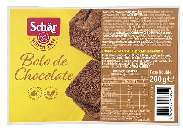 BOLO DE CHOCOLATE SCHAR 200G