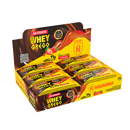 BARRA WHEY GREGO DOCE DE LEITE HAVANNA E MORANGO 12 X 40G NUTRATA