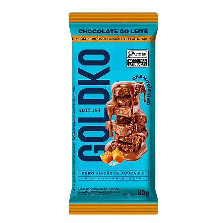 BARRA CHOCO AO LEITE PEDACOS CARAMELO E FLOR DE SAL 8 X 80G GOLDKO