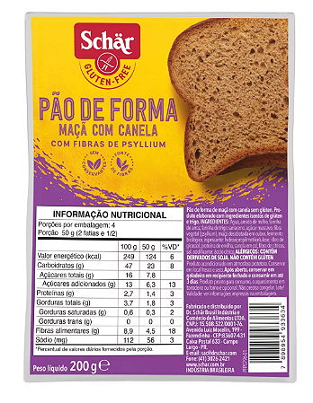 PAO DE FORMA MACA E CANELA 200G SCHAR