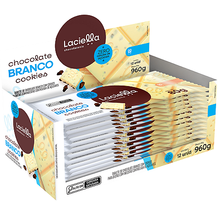BARRA CHOCO BRANCO COOKIES'N CREAM ZERO 12 X 80G LACIELLA
