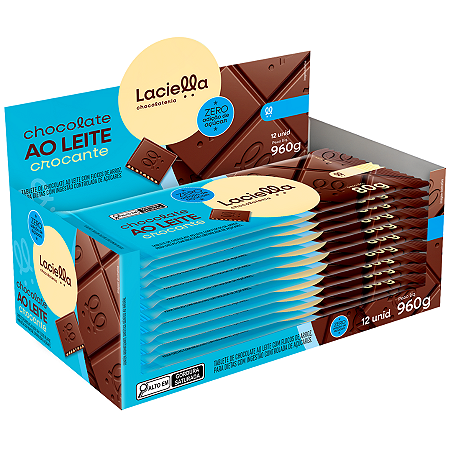 BARRA CHOCO AO LEITE CROCANTE ZERO 12 X 80G LACIELLA