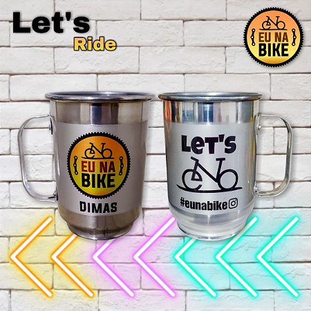 Caneca de alumínio @eunabike [Let's Ride] com cordão removível e com seu nome