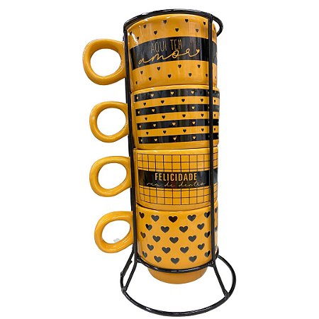 TORRE DE CANECAS COM SUPORTE - A FELICIDADE VEM DE DENTRO