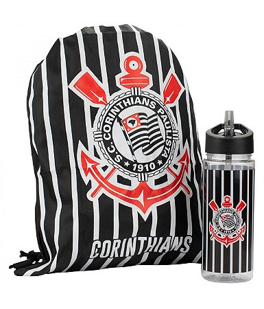 JOGO DE GARRAFA DE PLASTICO E MOCHILA DE POLIESTER CORINTHIANS