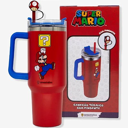 CANECÃO MARIO TERMICO TUMBLER CANUDO + PIGENTE FRIO ATE 12H